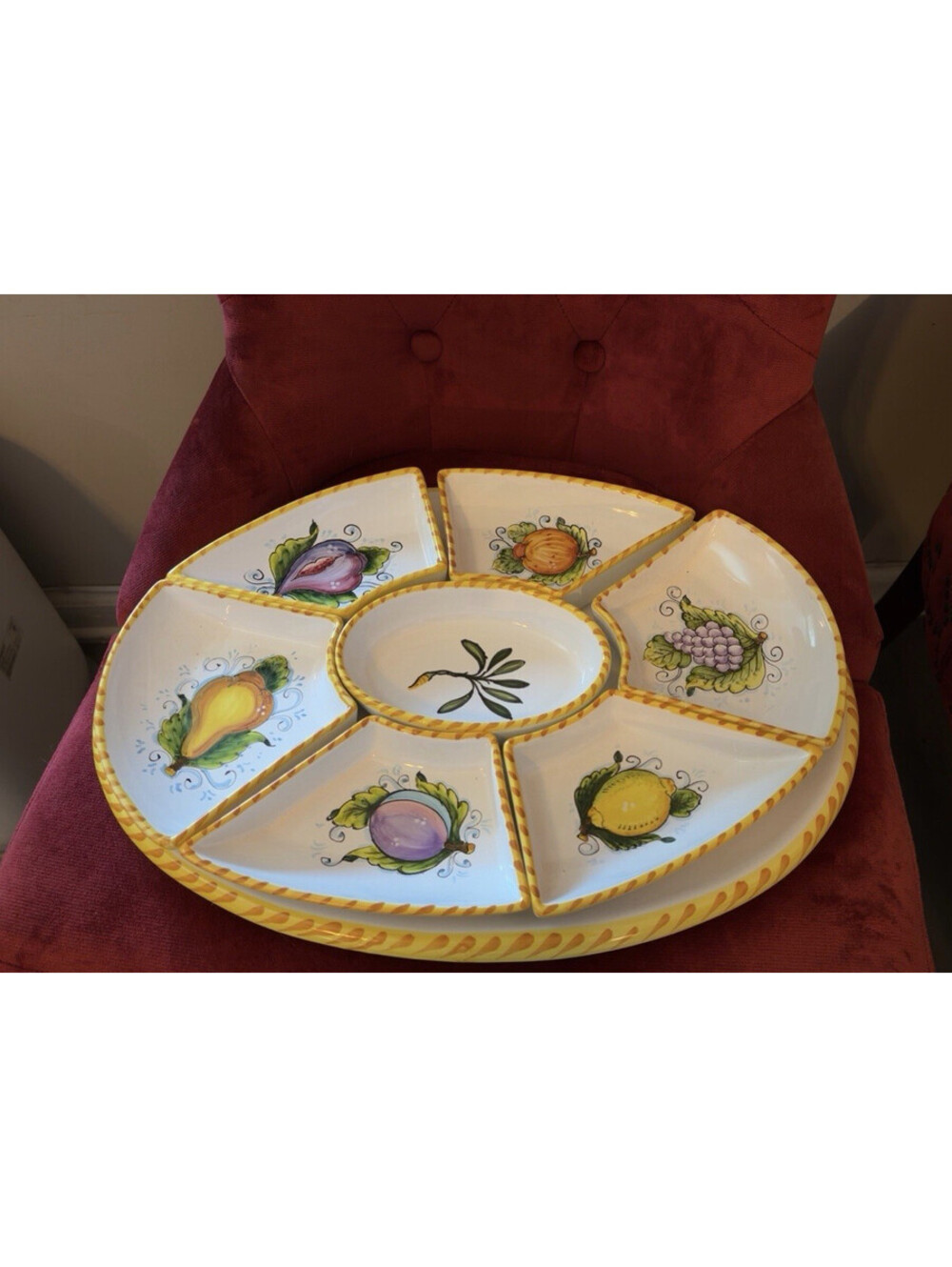 Large Hand-Painted Ceramic Fruit Appetizer Serving Platter Set – 20”